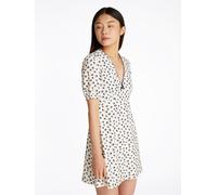 Minikleid TOMMY JEANS "TJW SS CREPE MINI DRESS", Damen, Gr. M (38), N-Gr, weiß, Web, Obermaterial: 100% Polyester, gemustert, ausgestellt mini, tiefer V-Ausschnitt, elastischer Bund, Kleider Minikleid