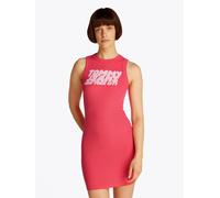 Minikleid TOMMY JEANS "TJW TJ BUBBLE TANK DRESS", Damen, Gr. XS (34), N-Gr, amour, Rippware, Obermaterial: 95% Baumwolle, 5% Elasthan, unifarben, figurbetont mini, Rundhals, Kleider Minikleid, mit Log