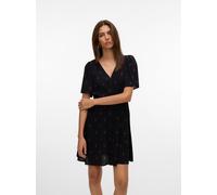 Minikleid VERO MODA "VMALBA SS SHORT DRESS WVN NOOS", Damen, Gr. XS, N-Gr, schwarz (schwarz aop:cherries), Web, Obermaterial: 100% Viskose, bedruckt, slim fit kurz, V-Ausschnitt, Kleider Minikleid, Vi