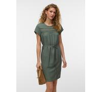 Minikleid VERO MODA "VMDEBBIE PLEAT SL SHORT DRESS WVN", Damen, Gr. S, N-Gr, laurel wreath, Web, Obermaterial: 100% Viskose, unifarben, kurz, Rundhals, Kleider Minikleid, Viskose, Bindegürtel (1958366