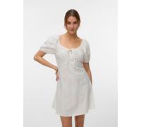 Minikleid VERO MODA "VMJUTTY SS SHORT DRESS WVN", Damen, Gr. XL, N-Gr, snow weiß, Web, Obermaterial: 100% Baumwolle, unifarben, kurz, elastischer Bund, Kleider Minikleid, Baumwolle (61248241-XL) snow