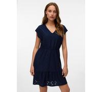 Minikleid VERO MODA "VMKIM CS V-NECK SHORT DRESS JRS GA", Damen, Gr. L, N-Gr, blau (navy blazer), Jersey, Obermaterial: 92% Polyester, 8% Elasthan, unifarben, regular fit ca. Mitte Oberschenkel, V-Aus