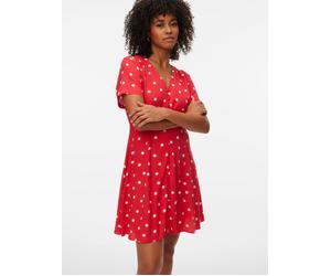 Minikleid VERO MODA "VMKORA S/S SHORT DRESS WVN BTQ", Damen, Gr. S, N-Gr, rot (poinsettia aop:kora dots), Web, Obermaterial: 100% Viskose, bedruckt, kurz, Kleider Minikleid, Viskose (10486817-S) poins