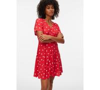 Minikleid VERO MODA "VMKORA S/S SHORT DRESS WVN BTQ", Damen, Gr. XS, N-Gr, rot (poinsettia aop:kora dots), Web, Obermaterial: 100% Viskose, bedruckt, kurz, Kleider Minikleid, Viskose (10486817-XS) poi