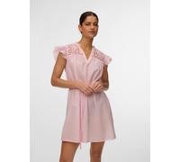 Minikleid VERO MODA "VMLINE SS SHORT DRESS WVN NOOS", Damen, Gr. S, N-Gr, parfait pink, Web, Obermaterial: 100% Baumwolle, unifarben, kurz, V-Ausschnitt, Kleider Minikleid, Baumwolle (53131311-S) parf