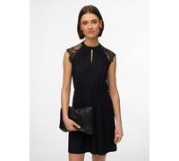 Minikleid VERO MODA "VMMILLA SL SHORT LACE DRESS NOOS", Damen, Gr. XS, N-Gr, schwarz, Jersey, Obermaterial: 95% Polyester, 5% Elasthan, unifarben, kurz, Rundhals, Kleider Minikleid, Materialmix, Spitz