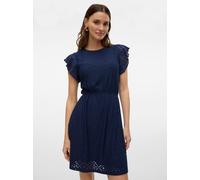 Minikleid VERO MODA "VMTASSA SL FRILL SHORT DRESS JRS NOOS", Damen, Gr. M, N-Gr, navy blazer, Spitze, Obermaterial: 95% Polyester, 5% Elasthan, unifarben, regular fit kurz, Rundhals, Kleider Minikleid