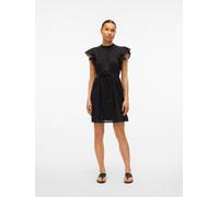 Minikleid VERO MODA "VMTRINE SL SHORT LACE DRESS WVN GA NOOS", Damen, Gr. L, N-Gr, schwarz, Web, Obermaterial: 100% Baumwolle, unifarben, regular fit knielang, Rundhals, Kleider Minikleid, Sommerkleid