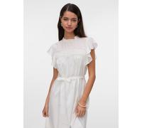 Minikleid VERO MODA "VMTRINE SL SHORT LACE DRESS WVN GA NOOS", Damen, Gr. XL (42), N-Gr, weiß (snow weiß), Web, Obermaterial: 100% Baumwolle, unifarben, regular fit knielang, Rundhals, Kleider Minikle