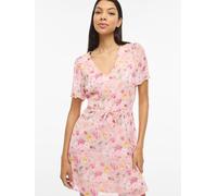 Minikleid VILA "VIFALIA V-NECK S/S SHORT DRESS- NOOS", Damen, Gr. 34, N-Gr, misty rose aop:flower, Web, Obermaterial: 100% Polyester, bedruckt, regular fit kurz, V-Ausschnitt, Kleider Minikleid, Somme