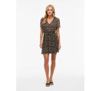 Minikleid VILA "VIFALIA V-NECK S/S SHORT DRESS- NOOS", Damen, Gr. 42, N-Gr, schwarz aop:hazel, Web, Obermaterial: 100% Polyester, bedruckt, regular fit kurz, V-Ausschnitt, Kleider Minikleid, Sommerkle