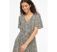 Minikleid VILA "VIGRACE V-NECK S/S SHORT DRESS - NOOS", Damen, Gr. 42, N-Gr, sandshell aop:dot schwarz beauty, Web, Obermaterial: 100% Viskose, bedruckt, regular fit kurz, V-Ausschnitt, Kleider Minikl