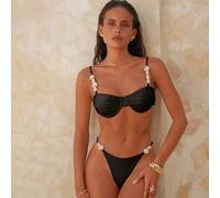 Minimalistisches glänzendes Push-Up Bikini-Set mit verstellbaren Trägern, Schnürung am Rücken, Top und Tanga, 2-teiliges Badeanzug-Set für Strand und