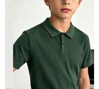 Minimalistisches vertikal gestreiftes Strick-Poloshirt für Teenager-Jungen, elastisches weiches vielseitiges Kurzarm-Strickoberteil für den Alltag