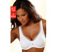 Minimizer-BH "BH mit Bügel, T-Shirt-BH, Baumwoll-BH", Damen, Gr. 90, Cup D, weiß (2xweiß), Jersey, Obermaterial: 95% Baumwolle, 5% Elasthan, PETITE FLEUR BY LASCANA, Basic, BHs Minimizer-BH, mit nahtl