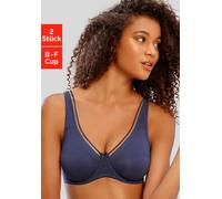Minimizer-BH "BH mit Bügel, T-Shirt-BH, Baumwoll-BH", Damen, Gr. 90, Cup F, blau (marine, weiß), Jersey, Obermaterial: 95% Baumwolle, 5% Elasthan, PETITE FLEUR BY LASCANA, Basic, BHs Minimizer-BH, mit