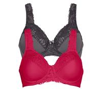 Minimizer-BH BONPRIX "Minimizer-BH mit gepolsterten Trägern (2er Pack)", Damen, Gr. 80, Cup C, rot (granatrot, anthrazit), Obermaterial: 80% Polyamid, 20% Elasthan. Futter: 100% Baumwolle. Spitze: 87%
