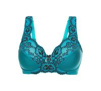 Minimizer-BH BONPRIX, Damen, Gr. 80, Cup F, blau (petrolgrün, schwarz), Jersey, Obermaterial: 82% Polyamid, 18% Elasthan. Futter: 100% Baumwolle. Spitze: 60% Polyamid, 30% Polyester, 10% Elasthan, BHs