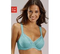 Minimizer-BH NUANCE BY LASCANA "BH mit Bügel", Damen, Gr. 100, Cup F, blau (türkis), Microtouch, Obermaterial: 85% Polyamid, 15% Elasthan, eng, BHs Minimizer-BH, mit breiten Trägern & Spitze, große Gr