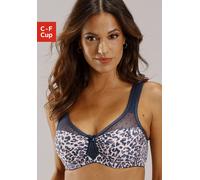 Minimizer-BH NUANCE BY LASCANA "BH mit Bügel, Baumwoll-BH", Damen, Gr. 105, Cup D, blau (leo, druck), Jersey, Obermaterial: 90% Baumwolle, 5% Elasthan, 5% Polyamid, BHs Minimizer-BH, mit breiten Träge