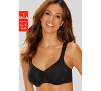 Minimizer-BH PETITE FLEUR, Damen, Gr. 100, Cup E, schwarz (schwarz, weiß), Jersey, Obermaterial: 93% Baumwolle, 7% Elasthan, BHs BH Minimizer-BH BH-Set Bügel-BH T-Shirt-BH, Bügel, Baumwoll-Qualität, P