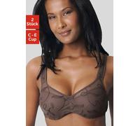 Minimizer-BH PETITE FLEUR, Damen, Gr. 80, Cup C, braun (mocha, mousse, weiß), Spitze, Obermaterial: 90% Polyamid, 10% Elasthan, BHs Dekolleté-Former BH Minimizer-BH BH-Set Unterwäsche Bügel-BH, mit Bü