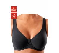 Minimizer-BH PETITE FLEUR, Damen, Gr. 80, Cup F, schwarz (schwarz, weiß), Jersey, Obermaterial: 90% Baumwolle, 10% Elasthan, BHs Minimizer-BH, mit Bügel aus Baumwolle (687807-80) schwarz, weiß