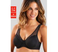 Minimizer-BH PETITE FLEUR, Damen, Gr. 85, Cup E, schwarz-weiß (weiß, schwarz), Jersey, Obermaterial: 80% Baumwolle, 12% Polyamid, 8% Elasthan, bequem, BHs Minimizer-BH, mit nahtlos vorgeformten Cups a