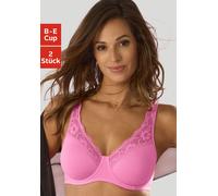 Minimizer-BH PETITE FLEUR, Damen, Gr. 90, Cup D, pink (pink, weiß), Jersey, Spitze, Obermaterial: 75% Baumwolle, 18% Polyamid, 7% Elasthan, klassisch, BHs, mit Bügel aus weicher Baumwollqualität und S