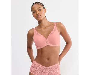 Minimizer-BH TRIUMPH "Amourette", Damen, Gr. 95, Cup C, cherry rose, Microtouch, Obermaterial: 68% Polyamid, 32% Elasthan, BHs Minimizer-BH, verkleinert die Brust optisch, Spitze (25824736-95) cherry