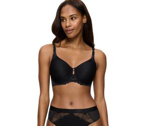 Minimizer-BH TRIUMPH "Wild Azalea Florale", Damen, Gr. 75, Cup F, schwarz, Microtouch, Obermaterial: 77% Polyamid, 20% Elasthan, 3% Polyester, bestickt, unifarben, körpernah, BHs Minimizer-BH, Spitzen