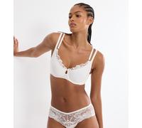 Minimizer-BH TRIUMPH "Wild Gardenia Florale", Damen, Gr. 70, Cup F, ecru weiß, Microtouch, Obermaterial: 52% Lyocell, 25% Elasthan, 22% Polyamid, 1% Polyester, BHs Minimizer-BH, verkleinert die Brust