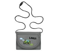 minimutz Geldbörse Kinder personalisiert, Kindergeldbeutel mit Name, Brustbeutel Traktor Jungen (grau)