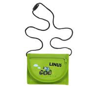 minimutz Geldbörse Kinder personalisiert, Kindergeldbeutel mit Name, Brustbeutel Traktor Jungen (grün)