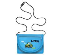 minimutz Geldbörse Kinder personalisiert, Kindergeldbeutel mit Name, Brustbeutel Traktor Jungen (hellblau)