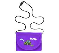 minimutz Geldbörse Kinder personalisiert, Kindergeldbeutel mit Name, Brustbeutel Traktor Jungen (lila)