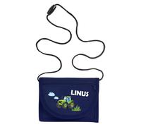 minimutz Geldbörse Kinder personalisiert, Kindergeldbeutel mit Name, Brustbeutel Traktor Jungen (Navy)