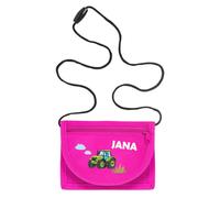 minimutz Geldbörse Kinder personalisiert, Kindergeldbeutel mit Name, Brustbeutel Traktor Jungen (pink)