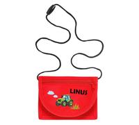 minimutz Geldbörse Kinder personalisiert, Kindergeldbeutel mit Name, Brustbeutel Traktor Jungen (rot)