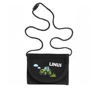 minimutz Geldbörse Kinder personalisiert, Kindergeldbeutel mit Name, Brustbeutel Traktor Jungen (schwarz)