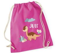 minimutz Geschenk Turnbeutel Dinosaurier - Personalisiert mit Namen - Kinder Stoffbeutel Rucksack zum Zuziehen - Sportbeutel zum Zuziehen - 12L - 37x46cm (pink)