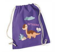 minimutz Geschenk Turnbeutel Dinosaurier - Personalisiert mit Namen - Kinder Stoffbeutel Rucksack zum Zuziehen - Sportbeutel zum Zuziehen - 12L - 37x46cm (lila)