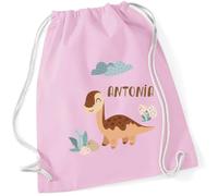 minimutz Geschenk Turnbeutel Dinosaurier - Personalisiert mit Namen - Kinder Stoffbeutel Rucksack zum Zuziehen - Sportbeutel zum Zuziehen - 12L - 37x46cm (rosa)