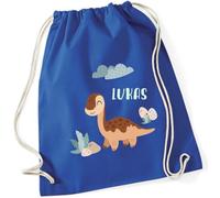 minimutz Geschenk Turnbeutel Dinosaurier - Personalisiert mit Namen - Kinder Stoffbeutel Rucksack zum Zuziehen - Sportbeutel zum Zuziehen - 12L - 37x46cm (royalblau)