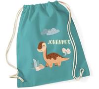 minimutz Geschenk Turnbeutel Dinosaurier - Personalisiert mit Namen - Kinder Stoffbeutel Rucksack zum Zuziehen - Sportbeutel zum Zuziehen - 12L - 37x46cm (türkis)