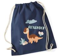 minimutz Geschenk Turnbeutel Dinosaurier - Personalisiert mit Namen - Kinder Stoffbeutel Rucksack zum Zuziehen - Sportbeutel zum Zuziehen - 12L - 37x46cm (dunkelblau)