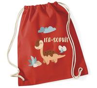 minimutz Geschenk Turnbeutel Dinosaurier - Personalisiert mit Namen - Kinder Stoffbeutel Rucksack zum Zuziehen - Sportbeutel zum Zuziehen - 12L - 37x46cm (rot)