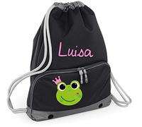 minimutz großer Turnbeutel | Schwimmtasche mit Namen | bedrucken & personalisieren | Motiv Frosch-königin Krone | inkl. Nassfach, großes Hauptfach, Frontfach | Schwimmbeutel, Kinder
