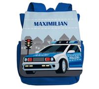 minimutz Kindergartenrucksack Jungen - Personalisiert mit Namen - Kinderrucksack Polizei Polizeitauto - Kleiner Freizeitrucksack Kita Kindergarten 2-5 Jahre (royalblau)