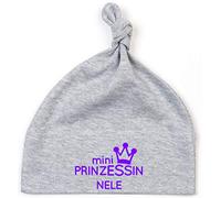 minimutz kleine Baby-Mütze mit Namen personalisiert | Motiv Prinzessin & Krone | für Neugeborene Mädchen zur Geburt und Taufe (grau)
